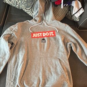 Nike Gray Hoodie with Red 'Just Do It' Graphic Dover Street Market